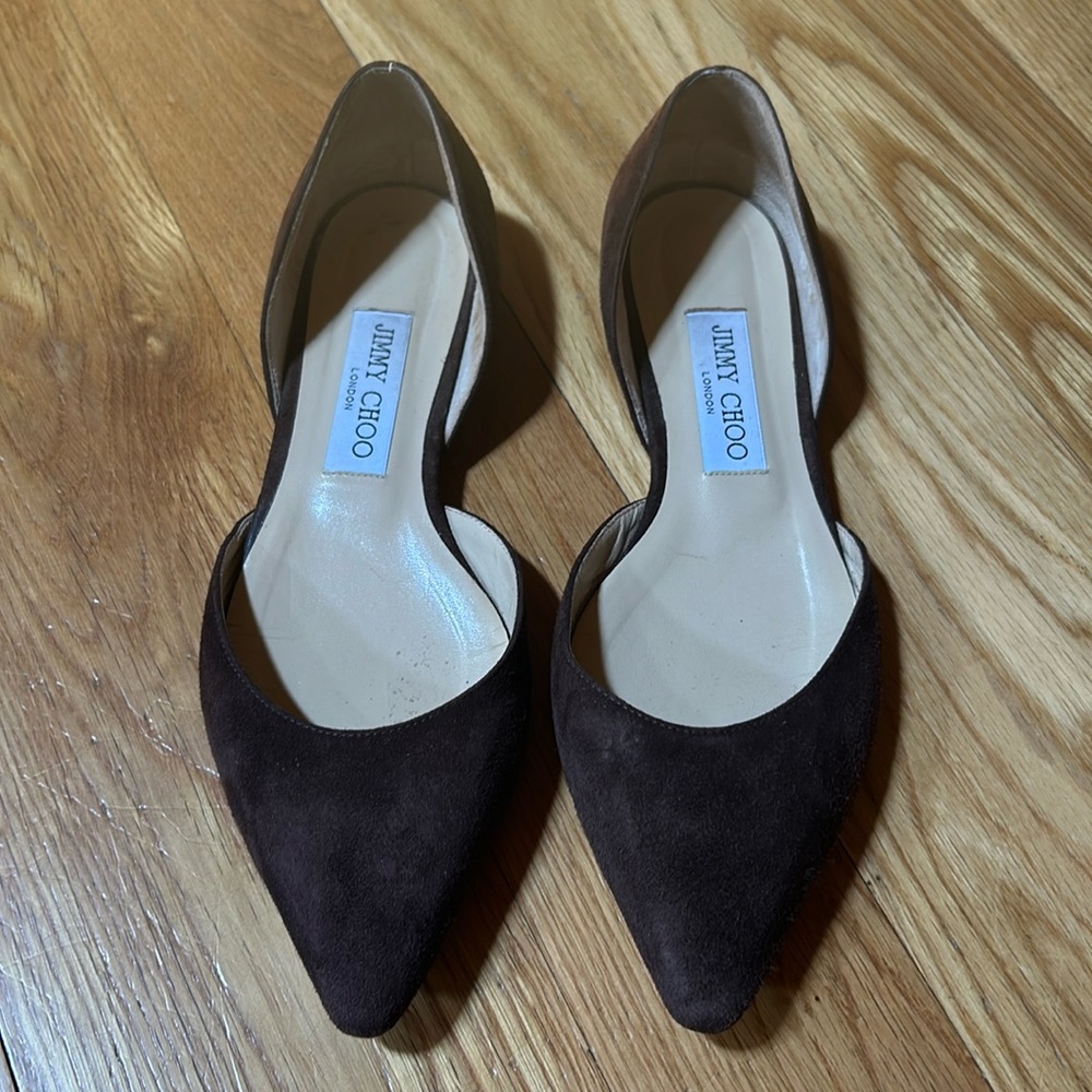 Jimmy Choo Walton Chocolate Brown Suede Flats